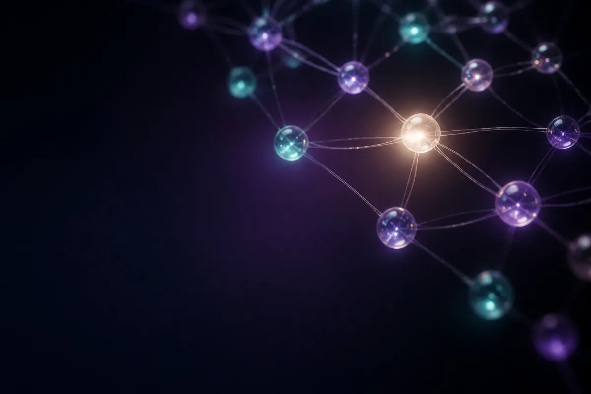 Connected glowing nodes representing community and access