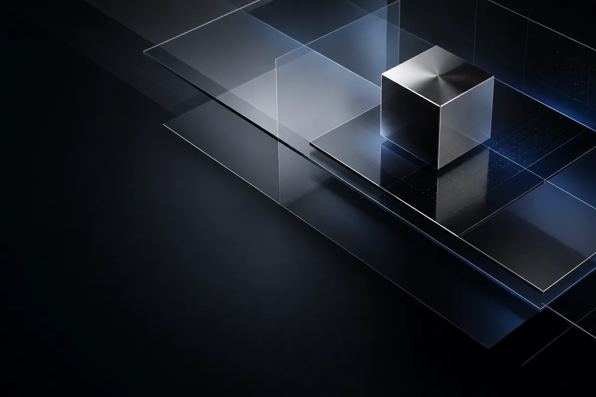 Precise glass and metal forms representing professional services